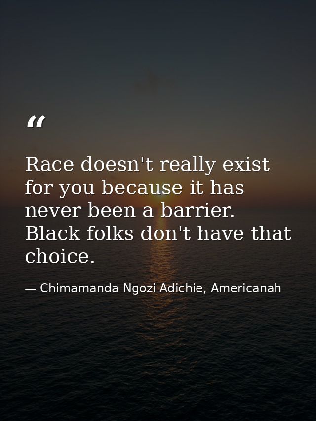 Race doesn't really exist for you because it has never been a barrier. Black folks don't have that choice. — Chimamanda Ngozi Adichie, Americanah