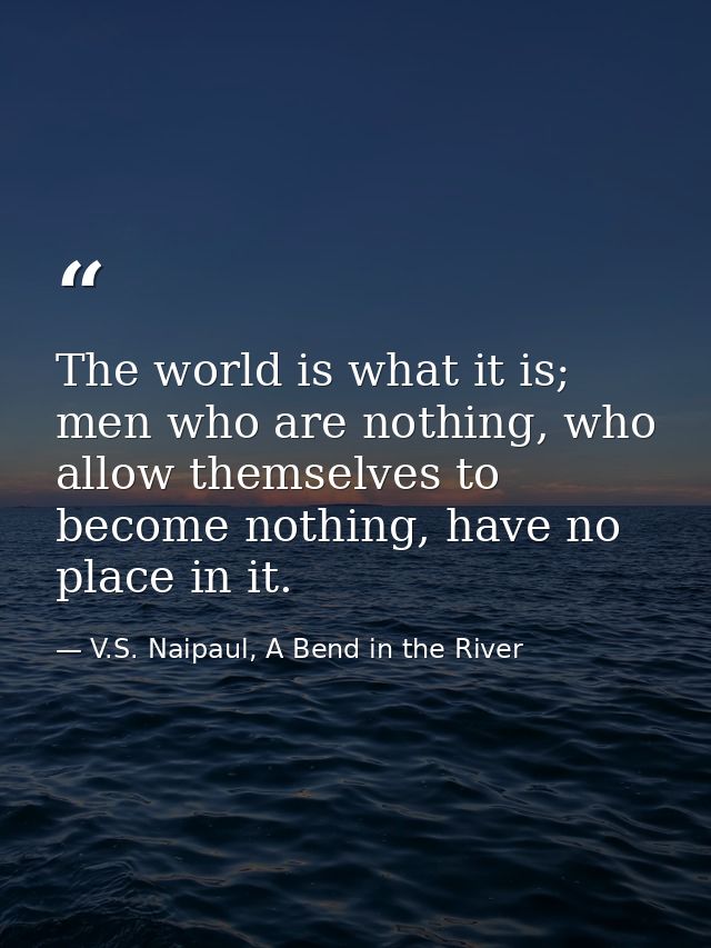 The world is what it is; men who are nothing, who allow themselves to become nothing, have no place in it. — V.S. Naipaul, A Bend in the River