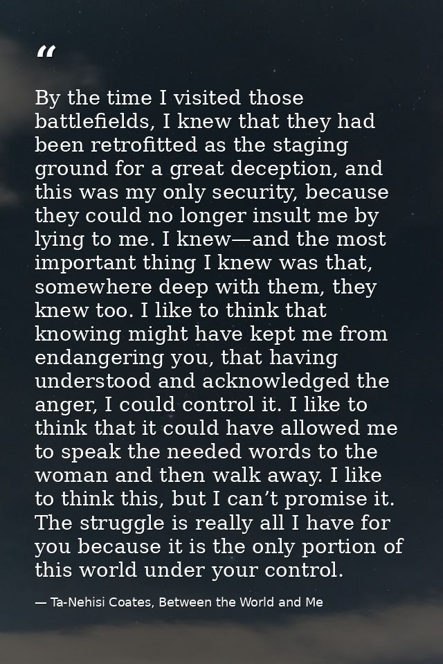 By the time I visited those battlefields, I knew that they had been retrofitted as the staging ground for a great decept — Ta-Nehisi Coates, Between the World and Me