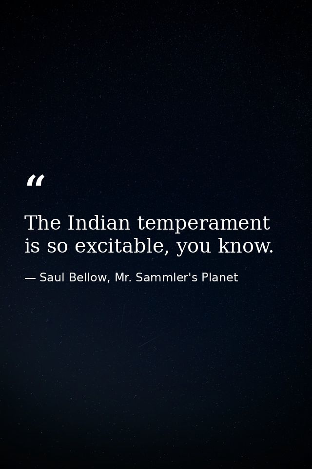 The Indian temperament is so excitable, you know. — Saul Bellow, Mr. Sammler's Planet