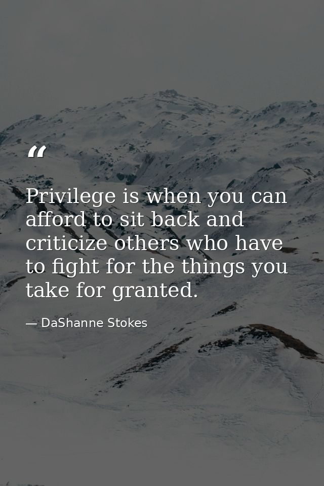 Privilege is when you can afford to sit back and criticize others who have to fight for the things you take for granted. — DaShanne Stokes