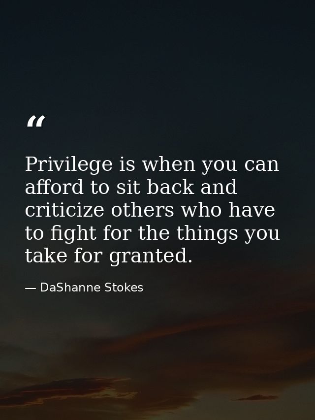 Privilege is when you can afford to sit back and criticize others who have to fight for the things you take for granted. — DaShanne Stokes
