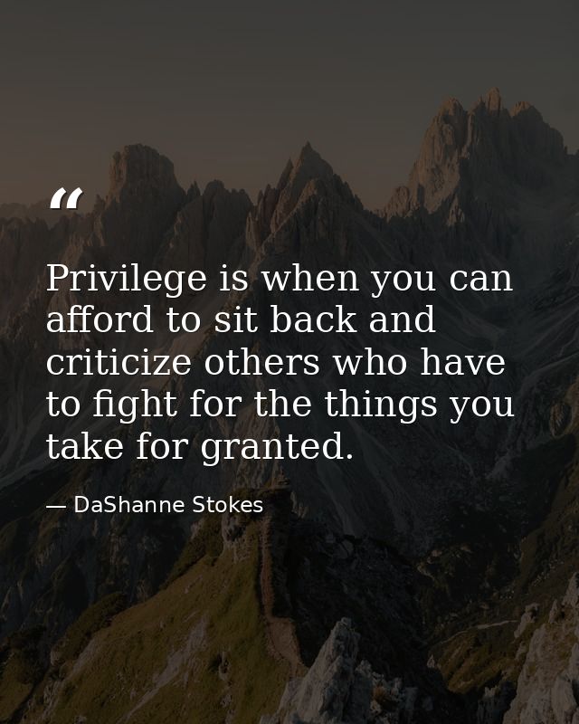 Privilege is when you can afford to sit back and criticize others who have to fight for the things you take for granted. — DaShanne Stokes