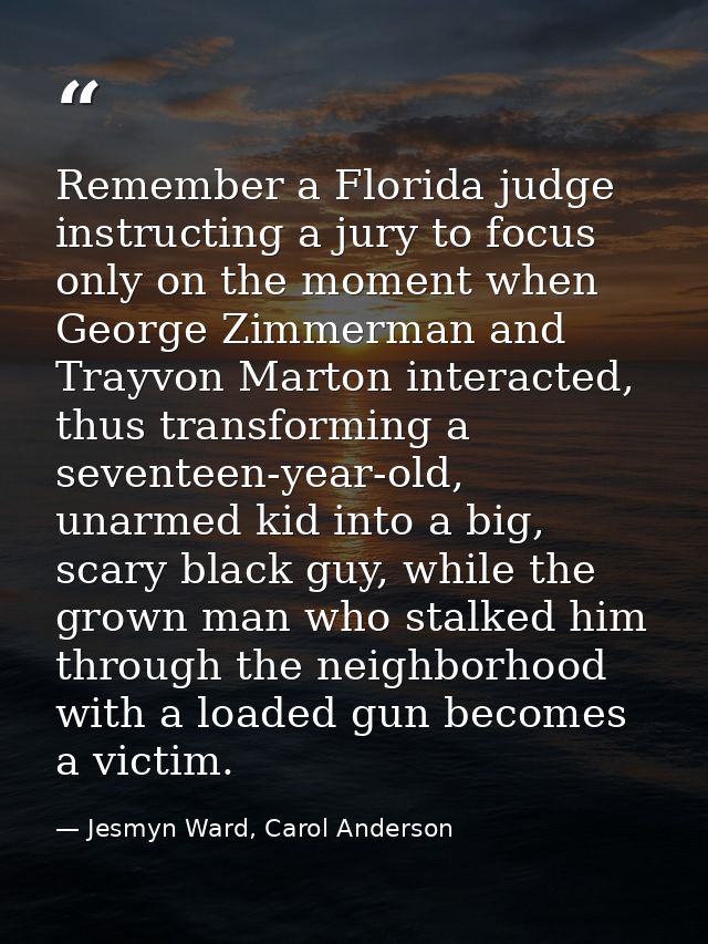 Remember a Florida judge instructing a jury to focus only on the moment when George Zimmerman and Trayvon Marton interac — Jesmyn Ward, Carol Anderson