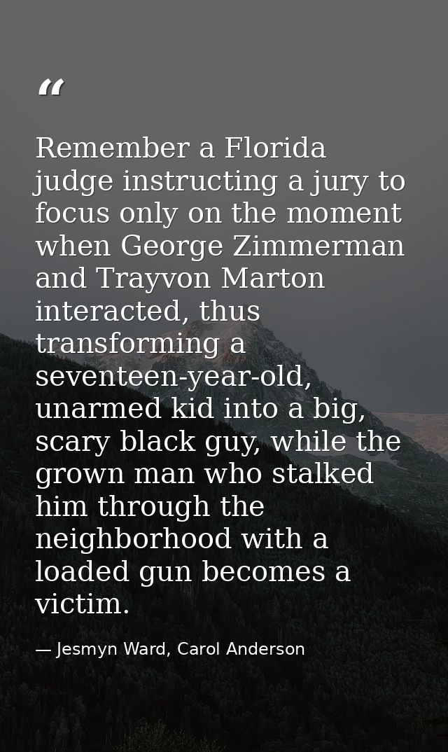 Remember a Florida judge instructing a jury to focus only on the moment when George Zimmerman and Trayvon Marton interac — Jesmyn Ward, Carol Anderson