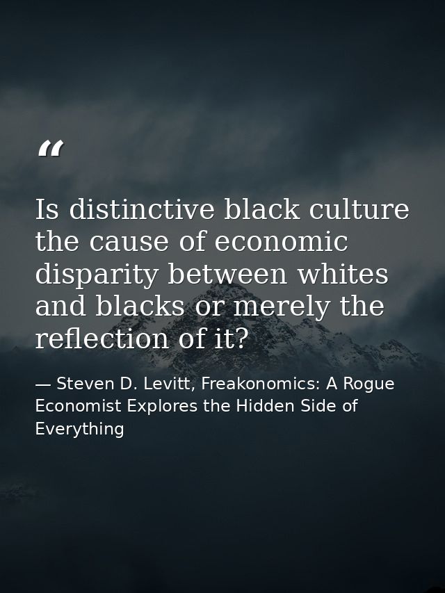 Is distinctive black culture the cause of economic disparity between whites and blacks or merely the reflection of it? — Steven D. Levitt, Freakonomics: A Rogue Economist Explores the Hidden Side of Everything