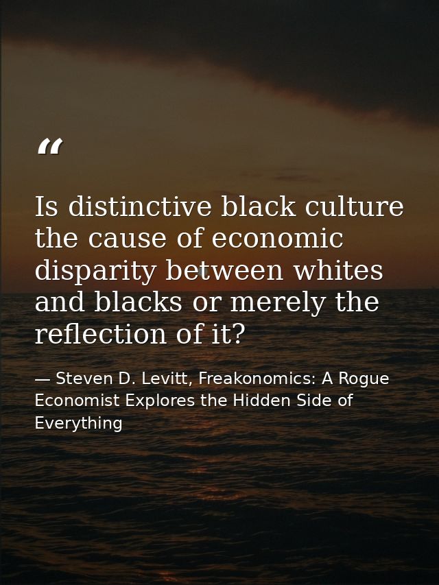 Is distinctive black culture the cause of economic disparity between whites and blacks or merely the reflection of it? — Steven D. Levitt, Freakonomics: A Rogue Economist Explores the Hidden Side of Everything