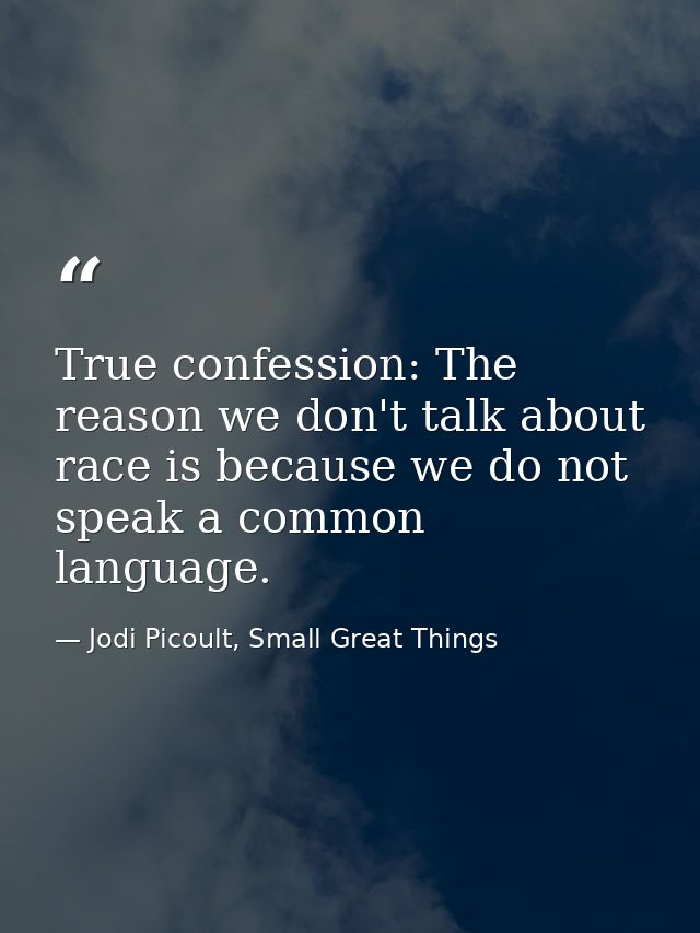 True confession: The reason we don't talk about race is because we do not speak a common language. — Jodi Picoult, Small Great Things