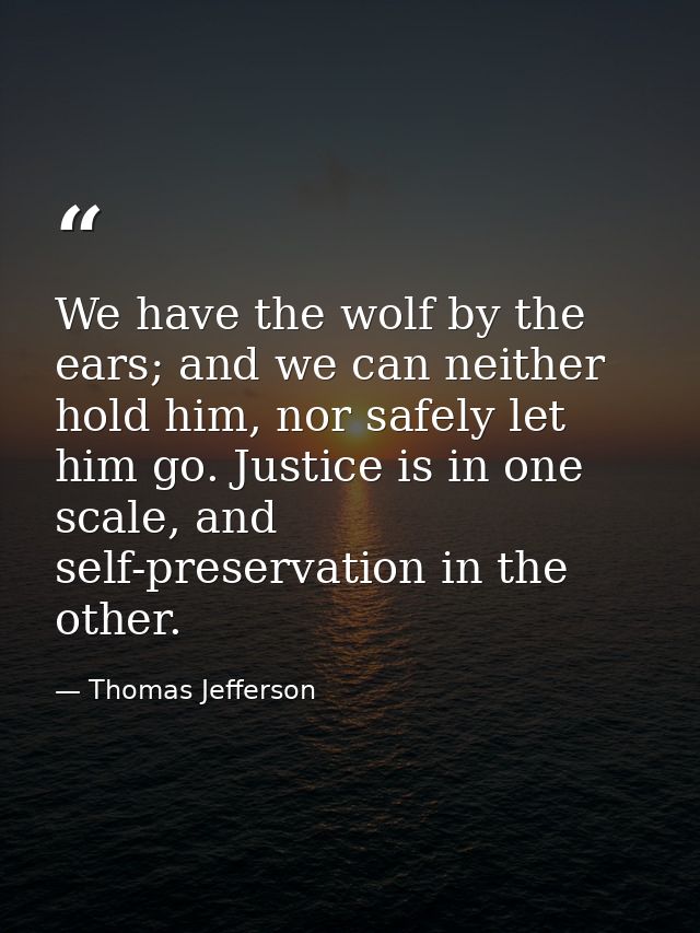 We have the wolf by the ears; and we can neither hold him, nor safely let him go. Justice is in one scale, and self-pres — Thomas Jefferson