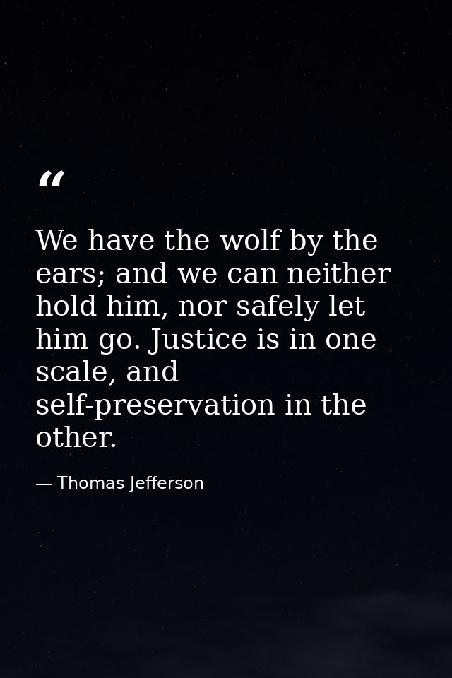 We have the wolf by the ears; and we can neither hold him, nor safely let him go. Justice is in one scale, and self-pres — Thomas Jefferson