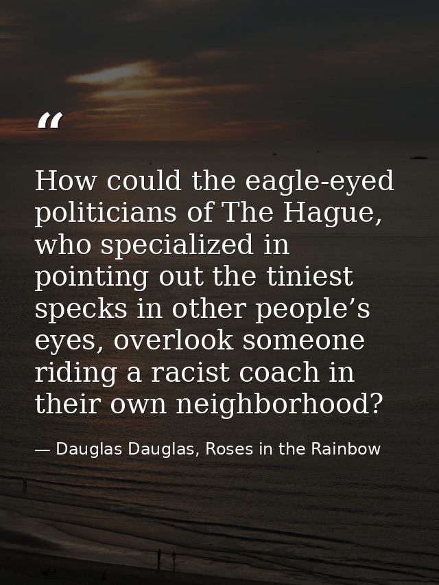 How could the eagle-eyed politicians of The Hague, who specialized in pointing out the tiniest specks in other people’s  — Dauglas Dauglas, Roses in the Rainbow