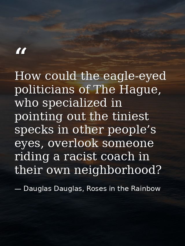 How could the eagle-eyed politicians of The Hague, who specialized in pointing out the tiniest specks in other people’s  — Dauglas Dauglas, Roses in the Rainbow