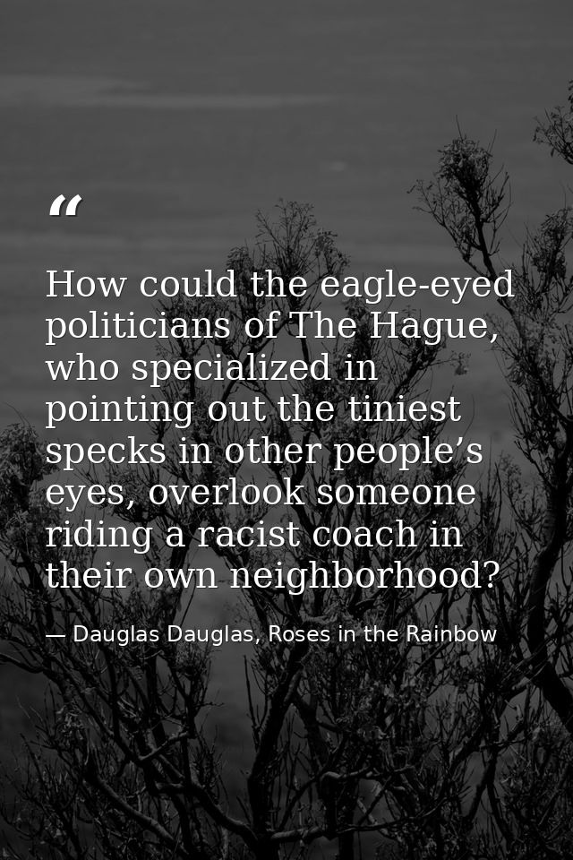 How could the eagle-eyed politicians of The Hague, who specialized in pointing out the tiniest specks in other people’s  — Dauglas Dauglas, Roses in the Rainbow