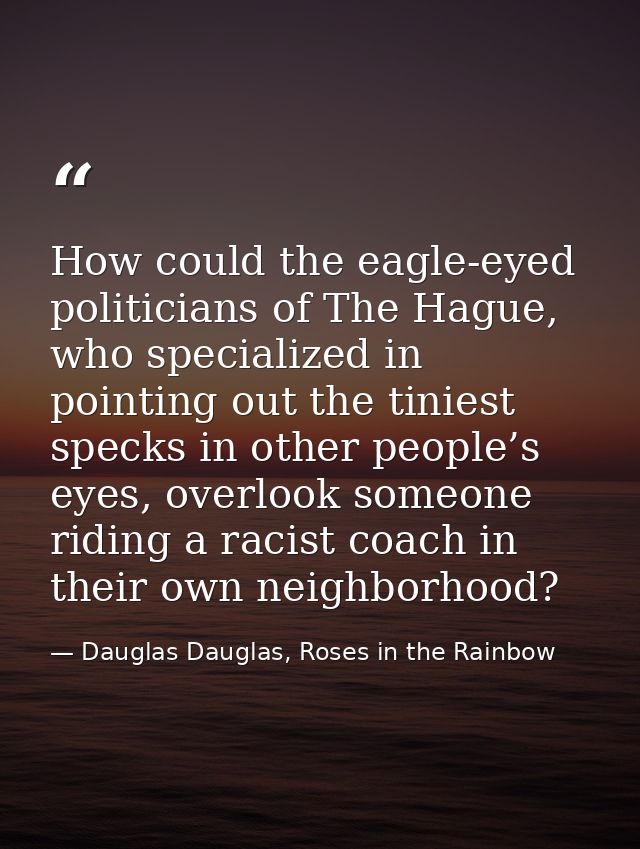 How could the eagle-eyed politicians of The Hague, who specialized in pointing out the tiniest specks in other people’s  — Dauglas Dauglas, Roses in the Rainbow