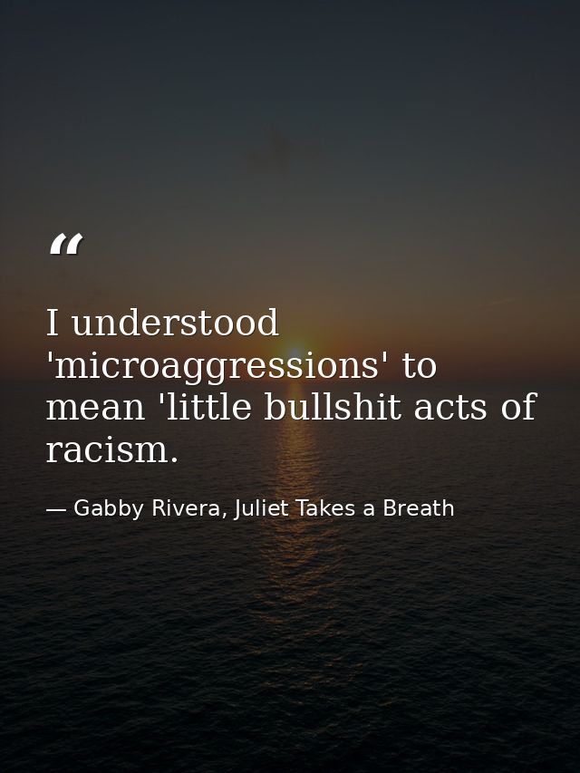 I understood 'microaggressions' to mean 'little bullshit acts of racism. — Gabby Rivera, Juliet Takes a Breath