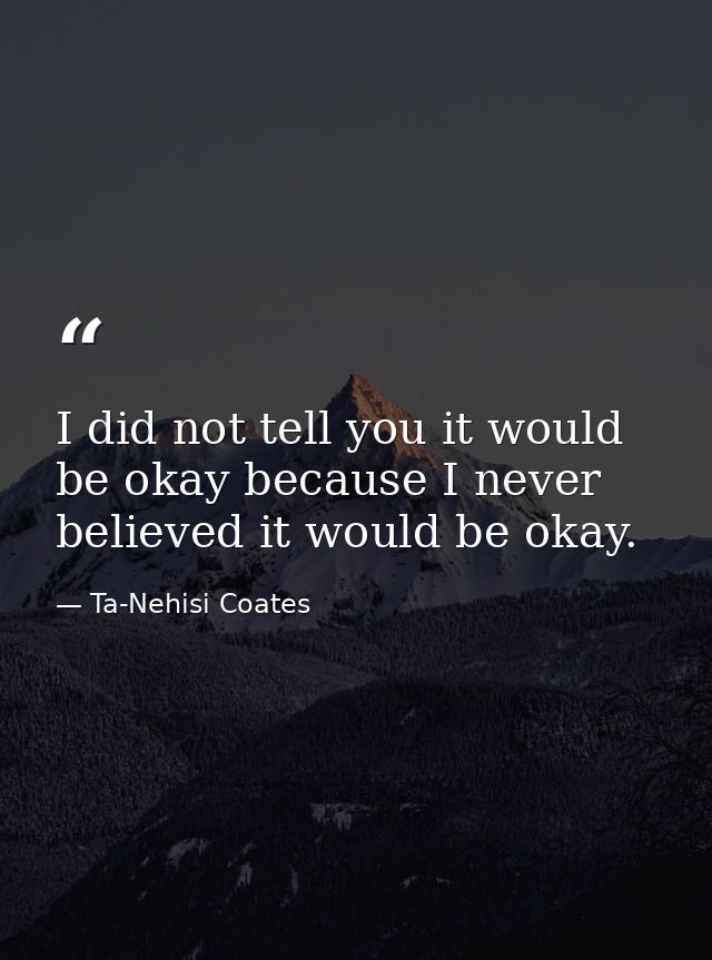 I did not tell you it would be okay because I never believed it would be okay. — Ta-Nehisi Coates