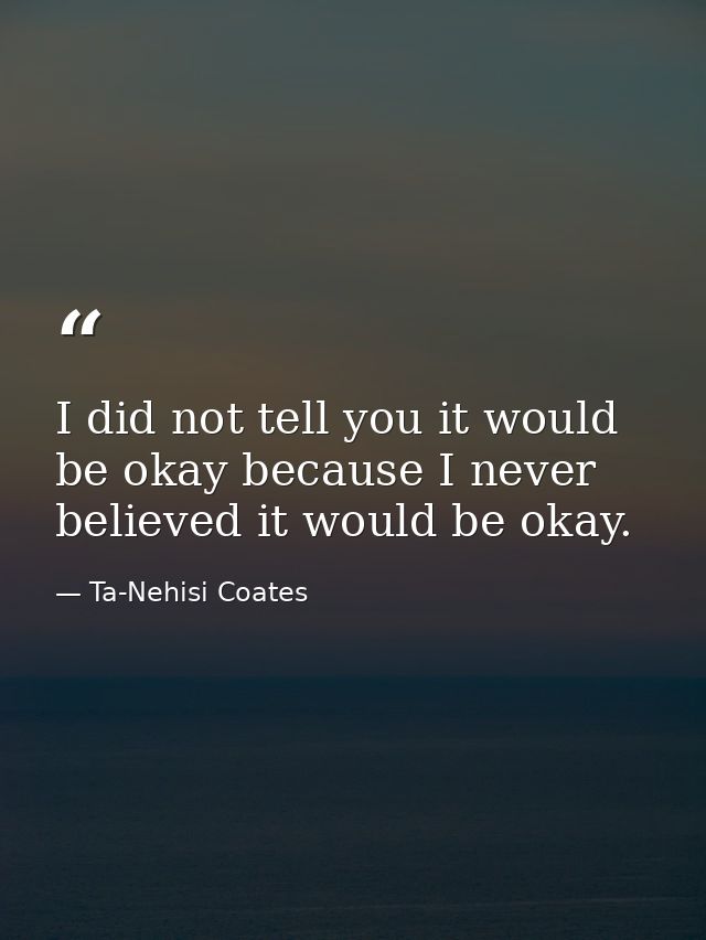 I did not tell you it would be okay because I never believed it would be okay. — Ta-Nehisi Coates