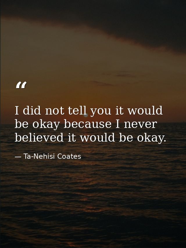 I did not tell you it would be okay because I never believed it would be okay. — Ta-Nehisi Coates