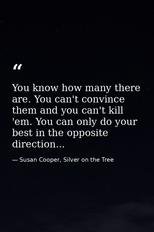 You know how many there are. You can't convince them and you can't kill 'em. You can only do your best in the opposite d — Susan Cooper, Silver on the Tree