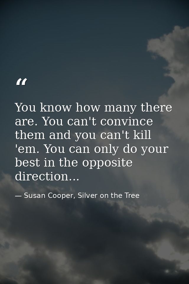 You know how many there are. You can't convince them and you can't kill 'em. You can only do your best in the opposite d — Susan Cooper, Silver on the Tree