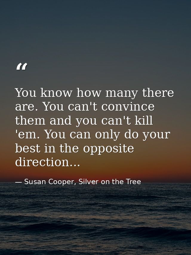 You know how many there are. You can't convince them and you can't kill 'em. You can only do your best in the opposite d — Susan Cooper, Silver on the Tree