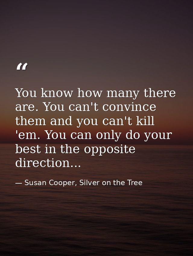 You know how many there are. You can't convince them and you can't kill 'em. You can only do your best in the opposite d — Susan Cooper, Silver on the Tree