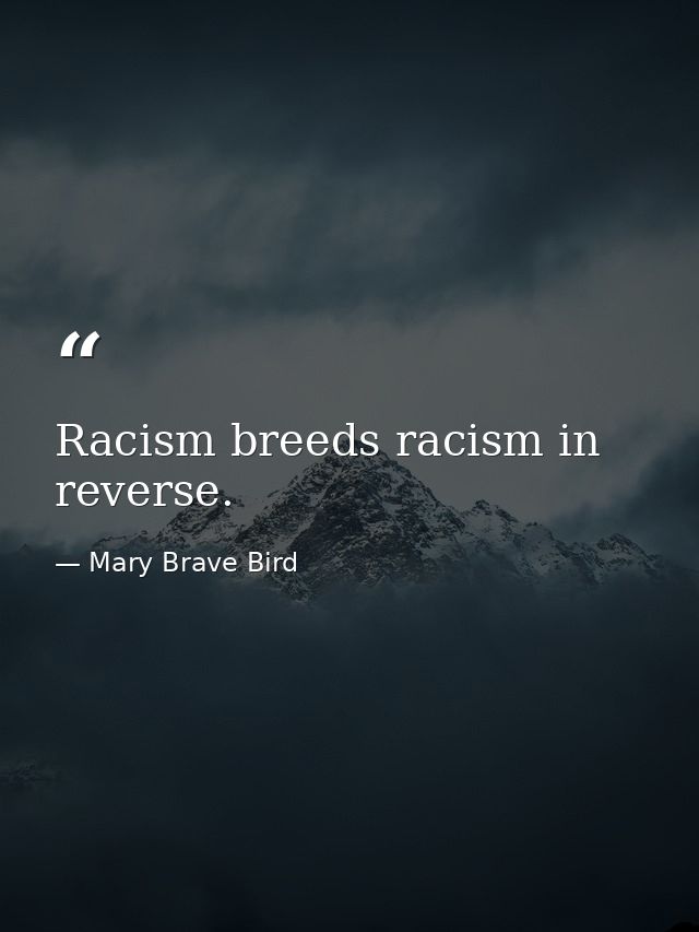Racism breeds racism in reverse. — Mary Brave Bird