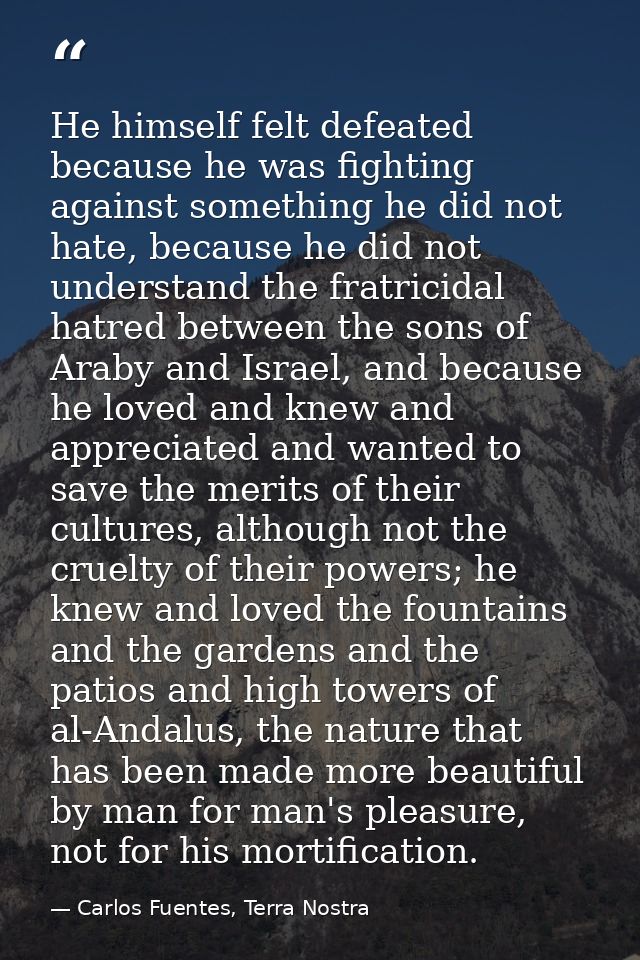 He himself felt defeated because he was fighting against something he did not hate, because he did not understand the fr — Carlos Fuentes, Terra Nostra