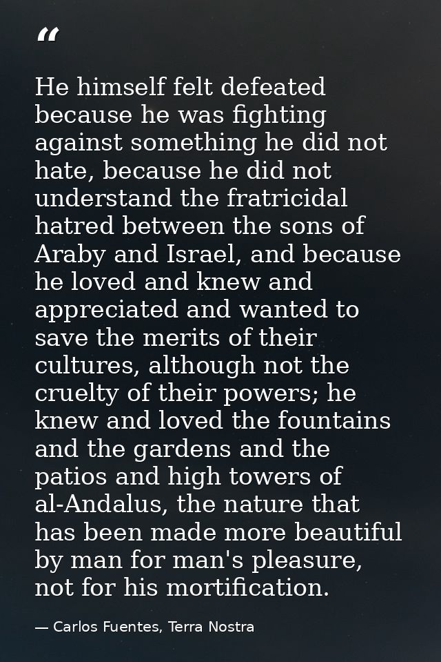 He himself felt defeated because he was fighting against something he did not hate, because he did not understand the fr — Carlos Fuentes, Terra Nostra