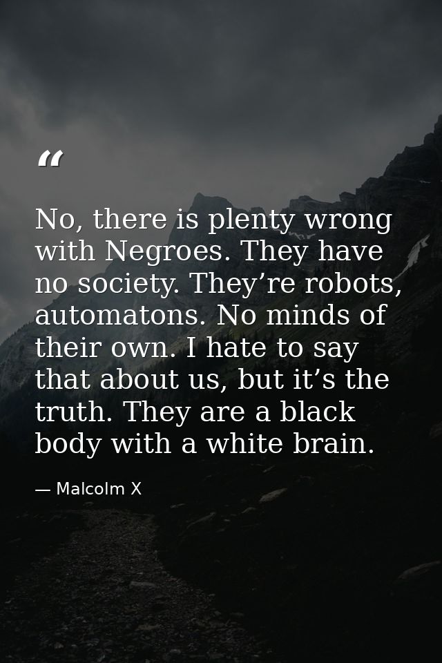 No, there is plenty wrong with Negroes. They have no society. They’re robots, automatons. No minds of their own. I hate  — Malcolm X