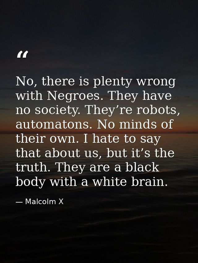No, there is plenty wrong with Negroes. They have no society. They’re robots, automatons. No minds of their own. I hate  — Malcolm X
