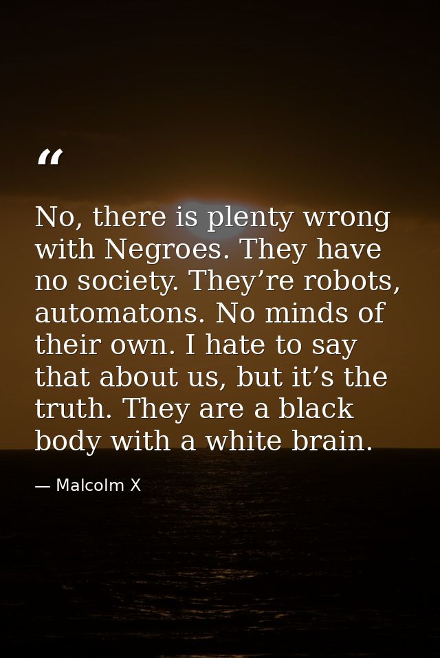 No, there is plenty wrong with Negroes. They have no society. They’re robots, automatons. No minds of their own. I hate  — Malcolm X