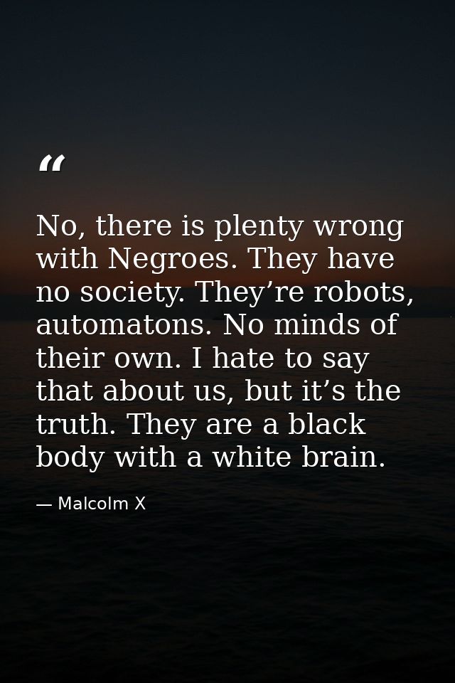 No, there is plenty wrong with Negroes. They have no society. They’re robots, automatons. No minds of their own. I hate  — Malcolm X
