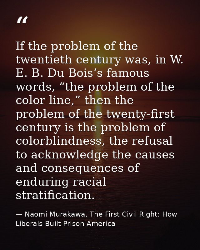 If the problem of the twentieth century was, in W. E. B. Du Bois’s famous words, “the problem of the color line,” then t — Naomi Murakawa, The First Civil Right: How Liberals Built Prison America