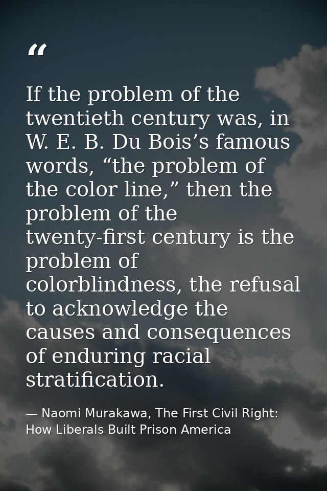 If the problem of the twentieth century was, in W. E. B. Du Bois’s famous words, “the problem of the color line,” then t — Naomi Murakawa, The First Civil Right: How Liberals Built Prison America