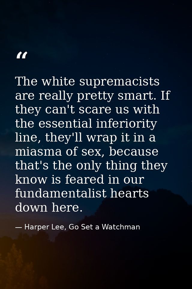 The white supremacists are really pretty smart. If they can't scare us with the essential inferiority line, they'll wrap — Harper Lee, Go Set a Watchman