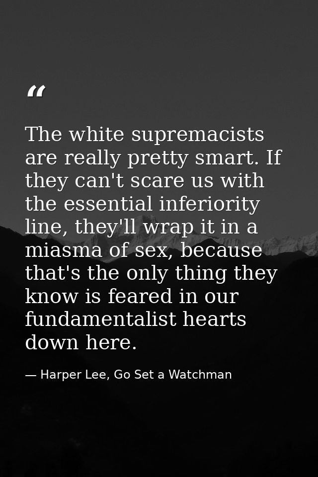 The white supremacists are really pretty smart. If they can't scare us with the essential inferiority line, they'll wrap — Harper Lee, Go Set a Watchman