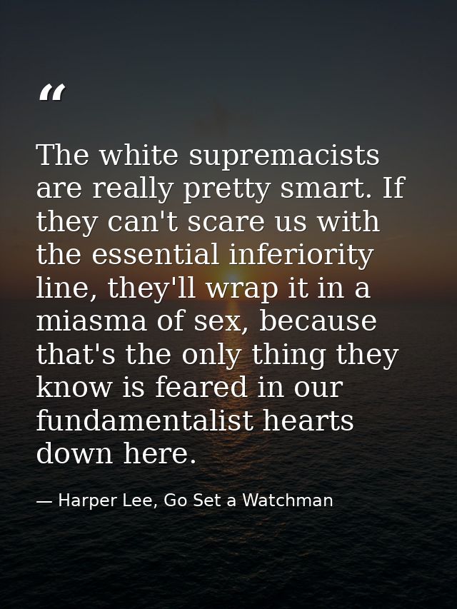 The white supremacists are really pretty smart. If they can't scare us with the essential inferiority line, they'll wrap — Harper Lee, Go Set a Watchman