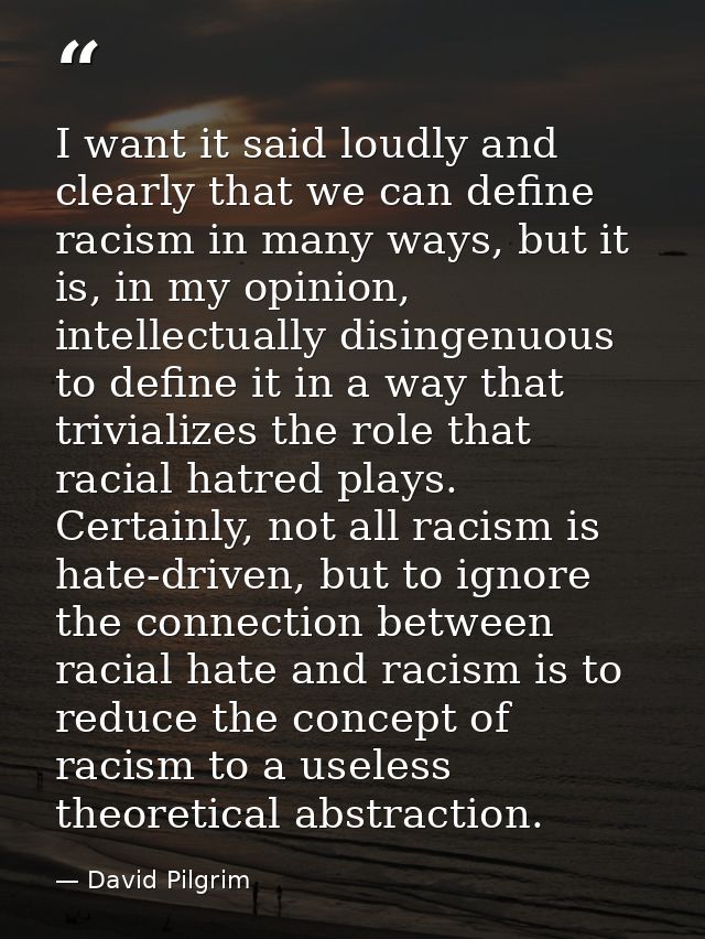 I want it said loudly and clearly that we can define racism in many ways, but it is, in my opinion, intellectually disin — David Pilgrim