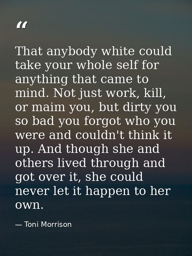 That anybody white could take your whole self for anything that came to mind. Not just work, kill, or maim you, but dirt — Toni Morrison