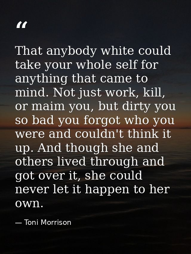 That anybody white could take your whole self for anything that came to mind. Not just work, kill, or maim you, but dirt — Toni Morrison