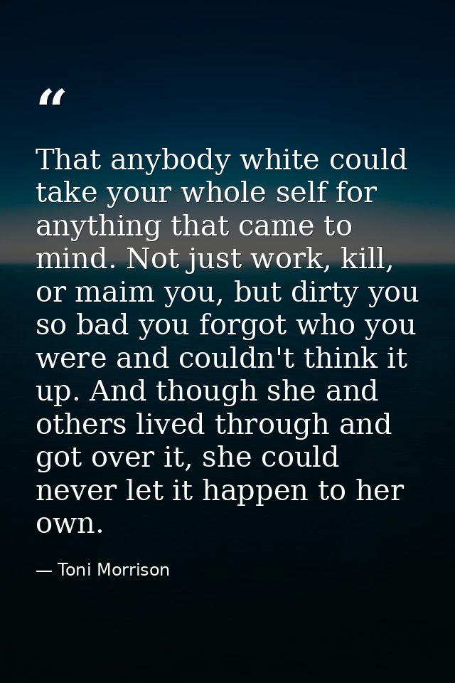 That anybody white could take your whole self for anything that came to mind. Not just work, kill, or maim you, but dirt — Toni Morrison