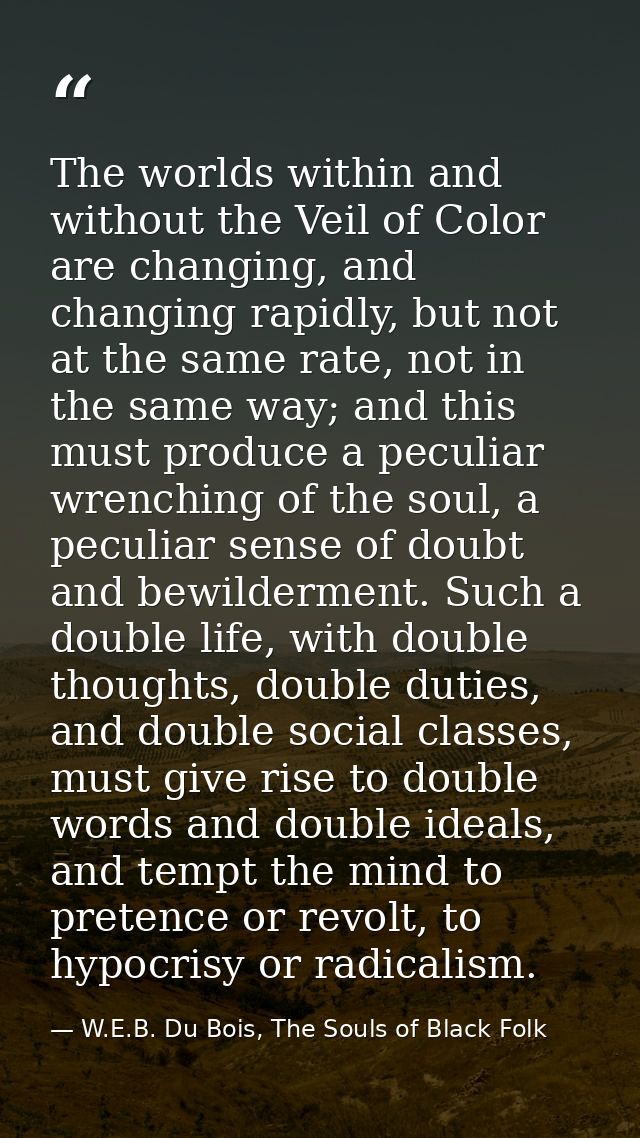 The worlds within and without the Veil of Color are changing, and changing rapidly, but not at the same rate, not in the — W.E.B. Du Bois, The Souls of Black Folk