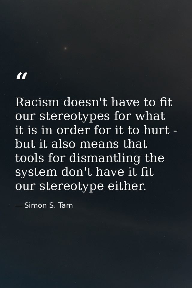 Racism doesn't have to fit our stereotypes for what it is in order for it to hurt - but it also means that tools for dis — Simon S. Tam