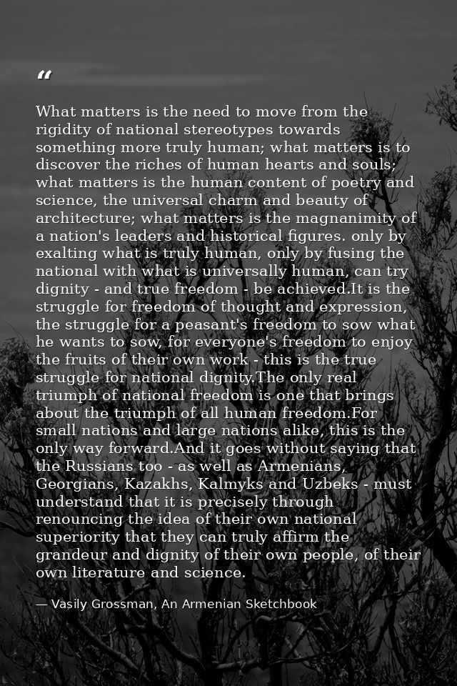 What matters is the need to move from the rigidity of national stereotypes towards something more truly human; what matt — Vasily Grossman, An Armenian Sketchbook