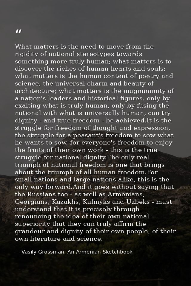 What matters is the need to move from the rigidity of national stereotypes towards something more truly human; what matt — Vasily Grossman, An Armenian Sketchbook
