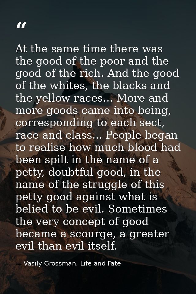 At the same time there was the good of the poor and the good of the rich. And the good of the whites, the blacks and the — Vasily Grossman, Life and Fate