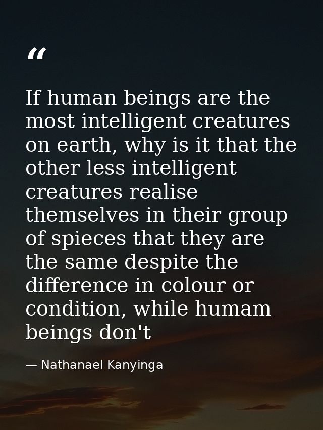 If human beings are the most intelligent creatures on earth, why is it that the other less intelligent creatures realise — Nathanael Kanyinga