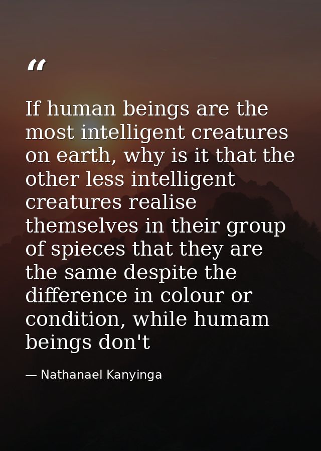 If human beings are the most intelligent creatures on earth, why is it that the other less intelligent creatures realise — Nathanael Kanyinga