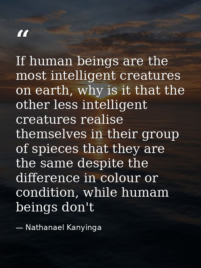 If human beings are the most intelligent creatures on earth, why is it that the other less intelligent creatures realise — Nathanael Kanyinga